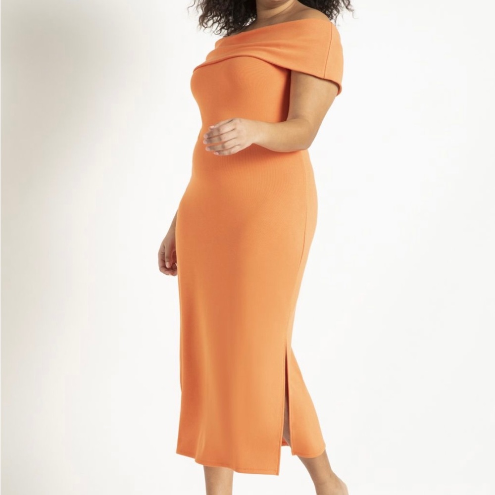 Eloquii Off The Shoulder “Flamingo” Dress